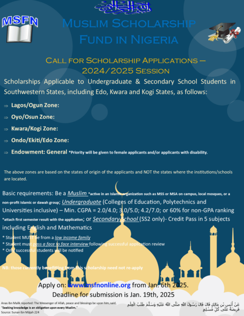 Muslim Scholarship Fund in Nigeria (MSFN) 2025