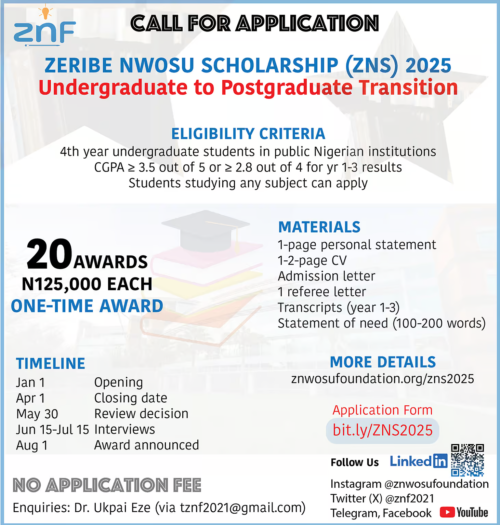 Zeribe Nwosu Scholarship for Nigerian Undergraduates (2025)