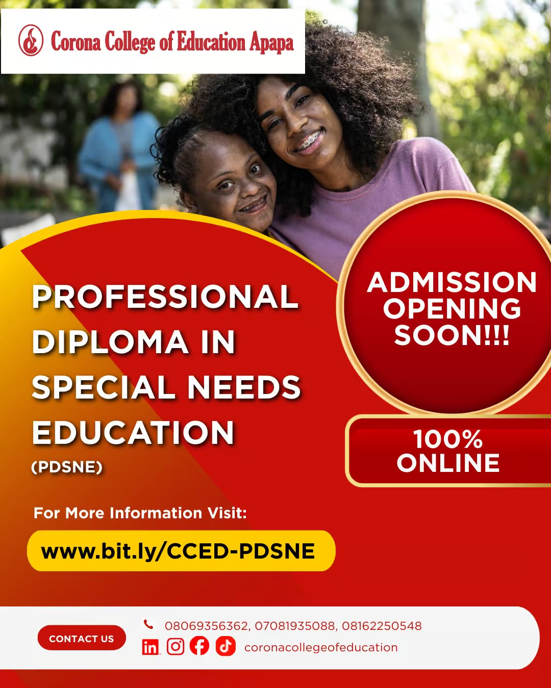Corona College of Education PDSNE Admission Form 2026/2027