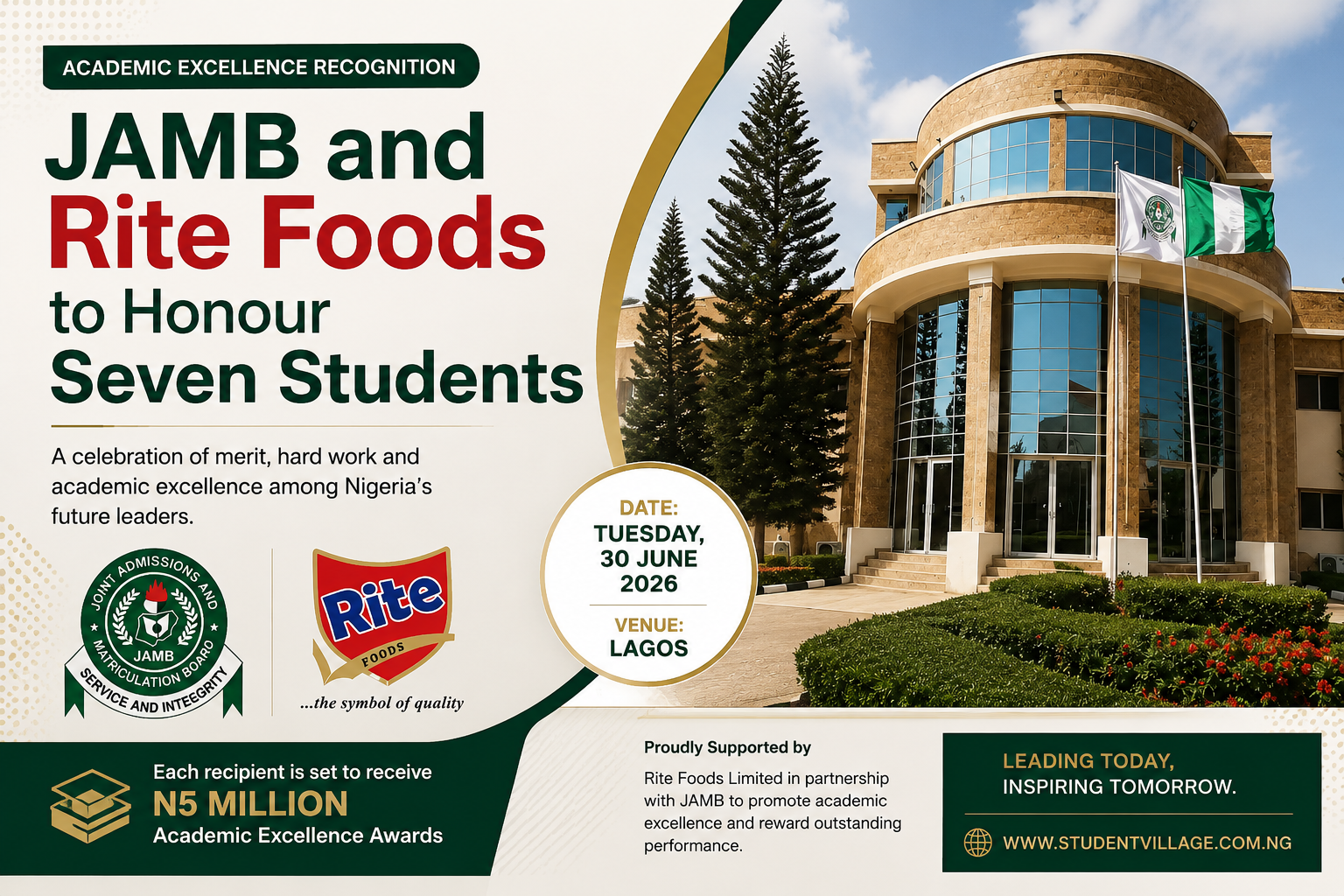 JAMB/ Rite Foods to Reward Seven Outstanding Undergraduates with ₦5 Million Each