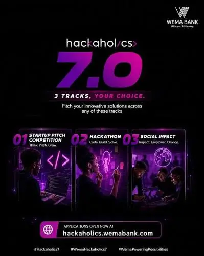 Wema Bank Hackaholics Hackathon 7.0 Applications Open for African Startups and Innovators