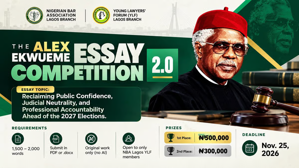NBA Lagos Opens Alex Ekwueme Essay Competition 2.0 for Young Lawyers